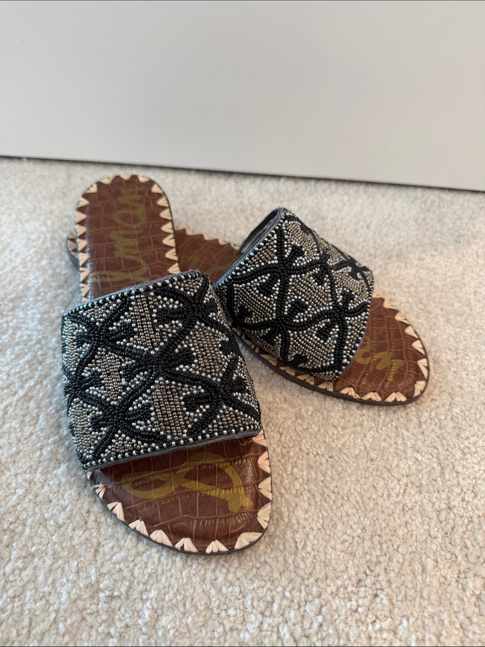 Beaded Black & Silver Slide Sandals